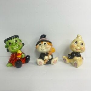 kitschy halloween witch baby frankenstein ghost  ceramic 60s whimsical htf